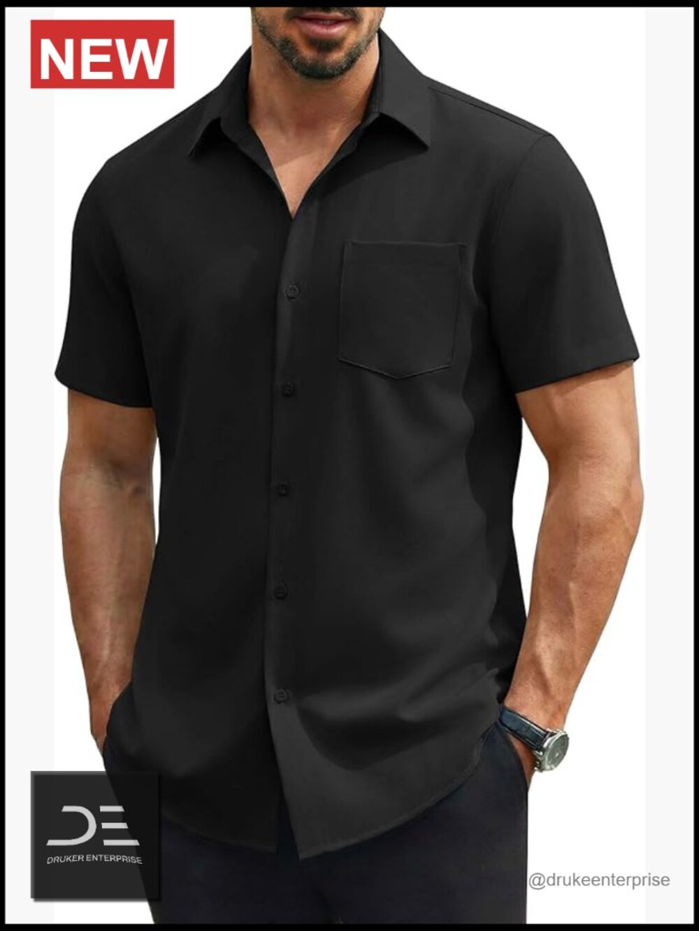 Stretch Button Down Short Sleeve Shirt with Pocket